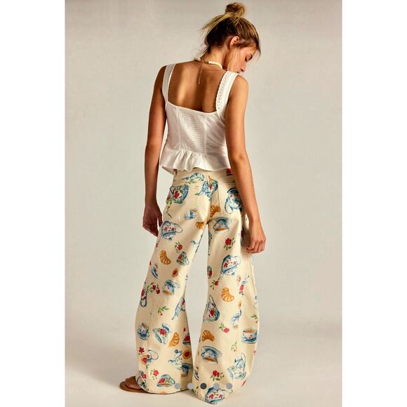 Free People Eden Printed High Slouchy Flare Jeans Playful Brunch 29 - Picture 3 of 6